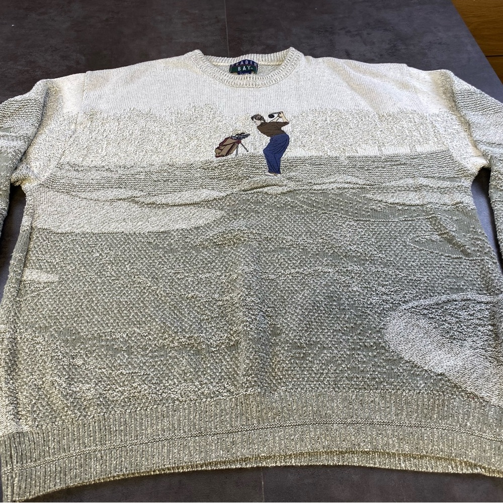 Trader Bay VTG‎ Men’s Green/Gray Golf Scene Crewneck Sweater XL
